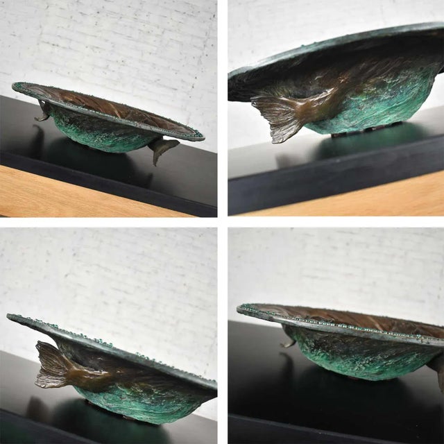 Organic Modern Cast Bronze Bowl Sculpture With Fish Design by John Forsythe For Sale - Image 10 of 13