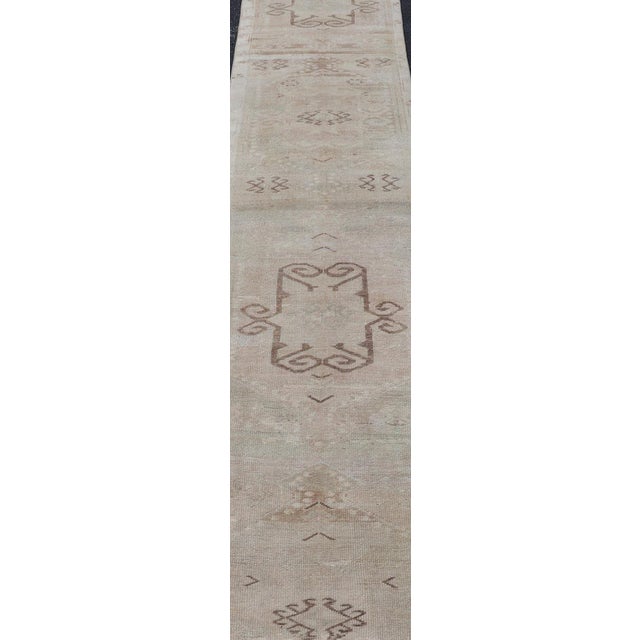 Vintage Turkish Oushak Runner With Soft Pastel Tones and Stylized Geometric Moti 2'1 X 12'8 For Sale In Atlanta - Image 6 of 11