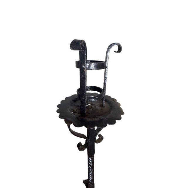 Black Antique Wrought Iron Floor Candelabras - Holds One Pillar Candle - Set of 2 For Sale - Image 8 of 11
