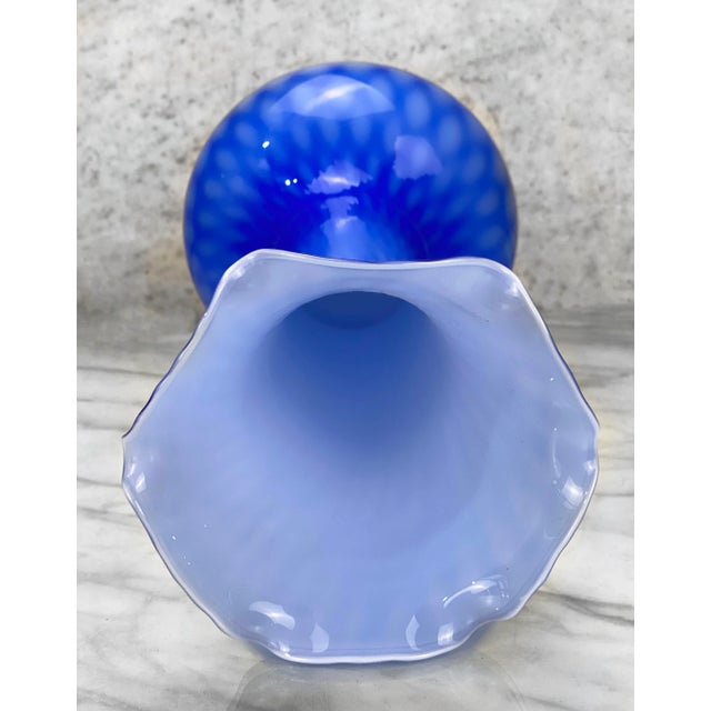 Murano Vintage Italian Murano Cobalt Blue Blown Art Glass Flared Vase For Sale - Image 4 of 8