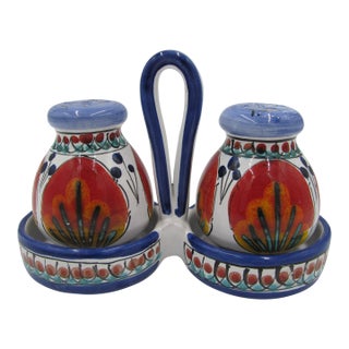 Italy Italian Pottery Fire Red Orange Ceramic Salt and Pepper Shaker Set For Sale