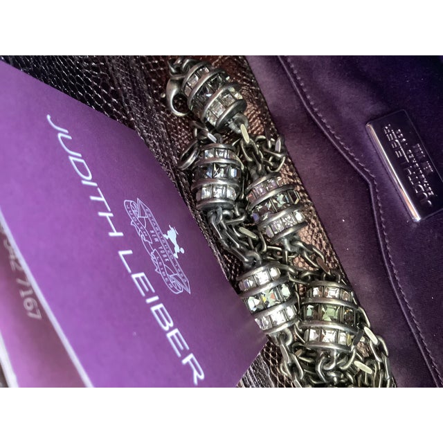 2014 Judith Leiber Lizard Skin Clutch Shoulder Evening Handbag Bag Baguette Crystals For Sale - Image 10 of 10
