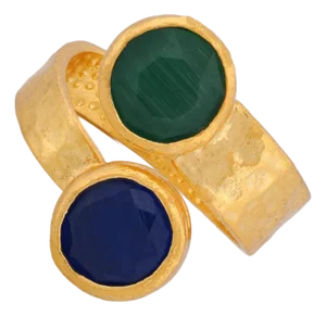 Royal Duo Emerald & Sapphire Gold Adjustable Cuff Ring, Size 8