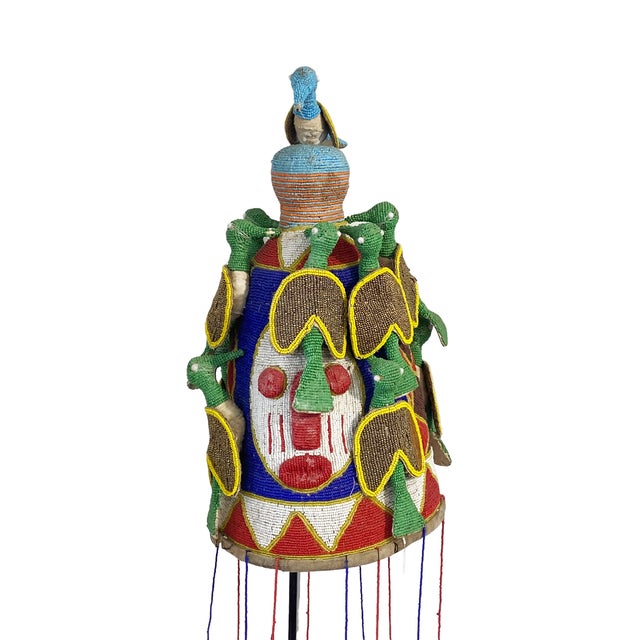 Stunning African Yoruba Beaded King Crown 18" H Nigeria Chairish