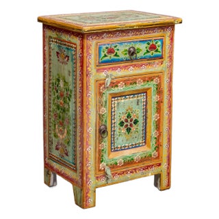 Folk Art Painted Nightstand From India For Sale