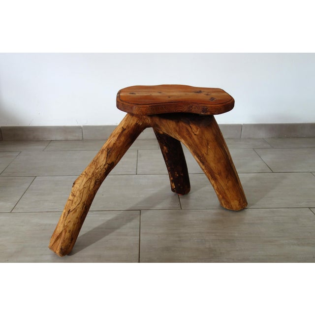 Brutalist Wooden Plant Holder Stool, France, 1960s For Sale - Image 11 of 14