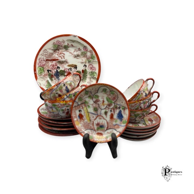 Vintage Japanese Famille Rose Style Porcelain Tea - Set of 18 For Sale - Image 9 of 9