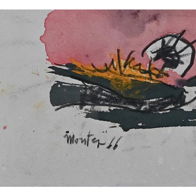 Modern Carlo Montesi, Pink Composition, Original Watercolor, 1966 For Sale - Image 3 of 4