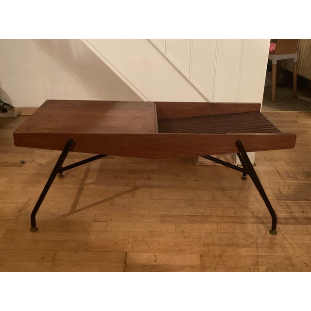 Brown Italian Side Table with Newspaper Rack and Glass Base, 1950s For Sale - Image 8 of 9
