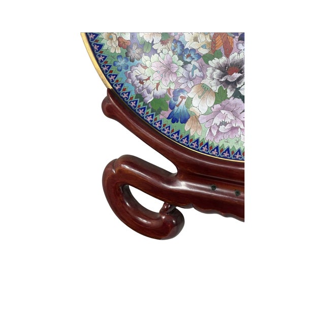 1960s Large Chinese Cloisonné Enamel "Thousand Flowers" Charger, 25" Diameter, 32.5" H on Stand For Sale In Los Angeles - Image 6 of 6