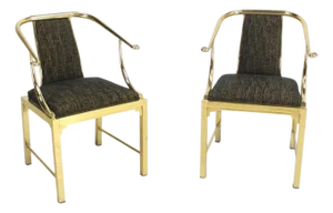 Pair of Decorative Forged Solid Brass Barrel Back Chairs by Mastercraft MINT!