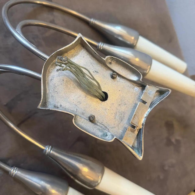 1950s 1950s Pietro Chiesa Style Mid-Century Art Deco Nickel Plated Brass Wall Sconces For Sale - Image 5 of 15