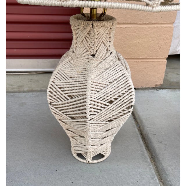 Vintage 1970's Macramé Table Lamp With Shade For Sale - Image 4 of 8