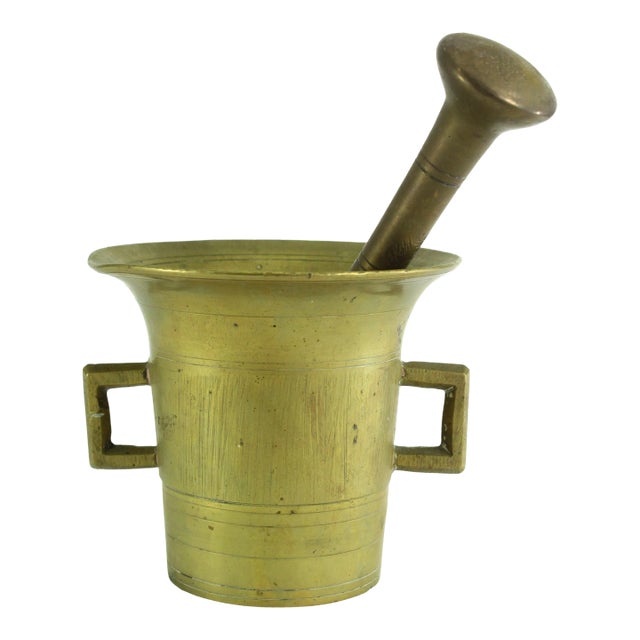 19th Century Apothecary Mortar and Pestle Set, Heavy Solid Bronze/Brass For Sale