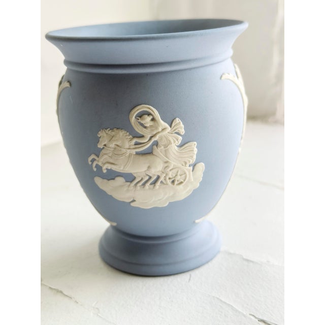 English Vintage Wedgwood Pale Blue Jasperware Posey Pot Vase For Sale - Image 3 of 9