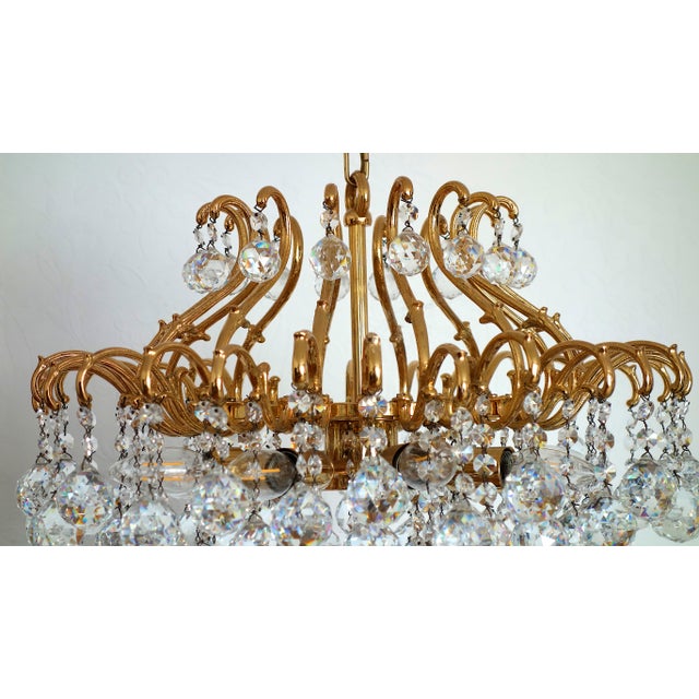Gold Vintage Brass and Lead Crystal Ball Chandelier from Schröder, 1970s For Sale - Image 8 of 15
