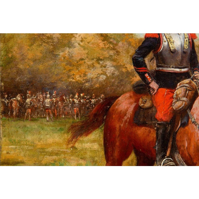 Blue French Antique Franco-Prussian War Painting of Cuirassiers by Paul Perboyre For Sale - Image 8 of 12