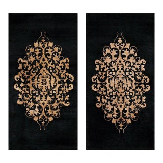 1920s Pair of Black Antique Artistic Chinese Art Deco Small Scatter Size Rugs For Sale