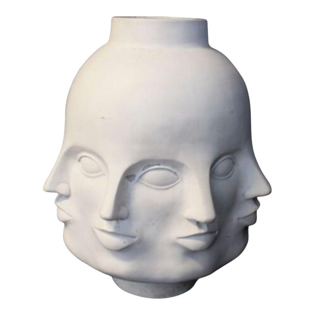 White Resin Perpetual Faces Vase Piero Fornasetti Style, Large For Sale