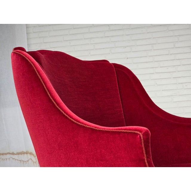 Wood Danish Highback Armchair in Velour with Ash Legs, 1970s For Sale - Image 7 of 18