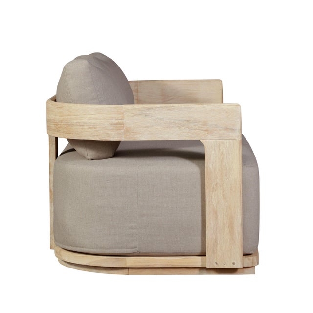 Eclipse Outdoor Solid Teak Wood Love Seat Natural - Gray Fabric For Sale In Chicago - Image 6 of 11