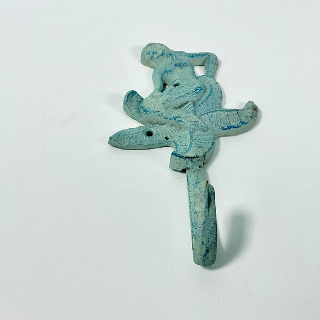 1970s Vintage Nautical Coastal Cast Iron Verdigris Mermaid Wall Hook. For Sale - Image 9 of 10