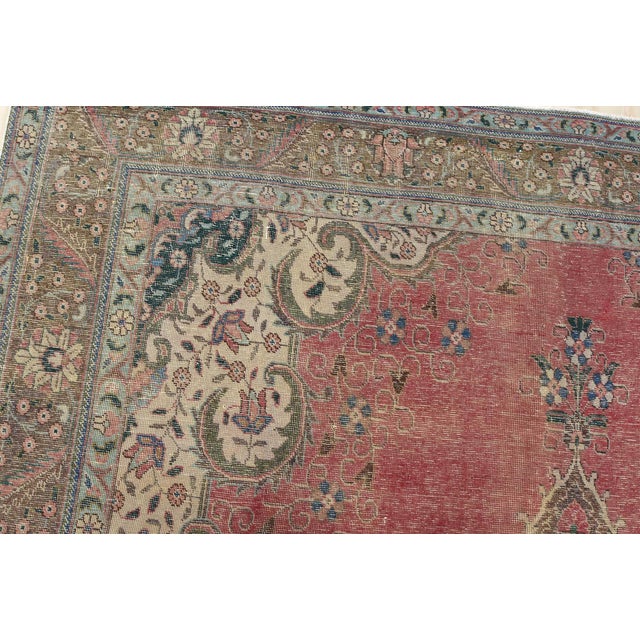 Textile Tabriz Rug 9’5” X 12’11” Pink Wool Vintage Distressed Hand-Knotted Carpet For Sale - Image 7 of 15