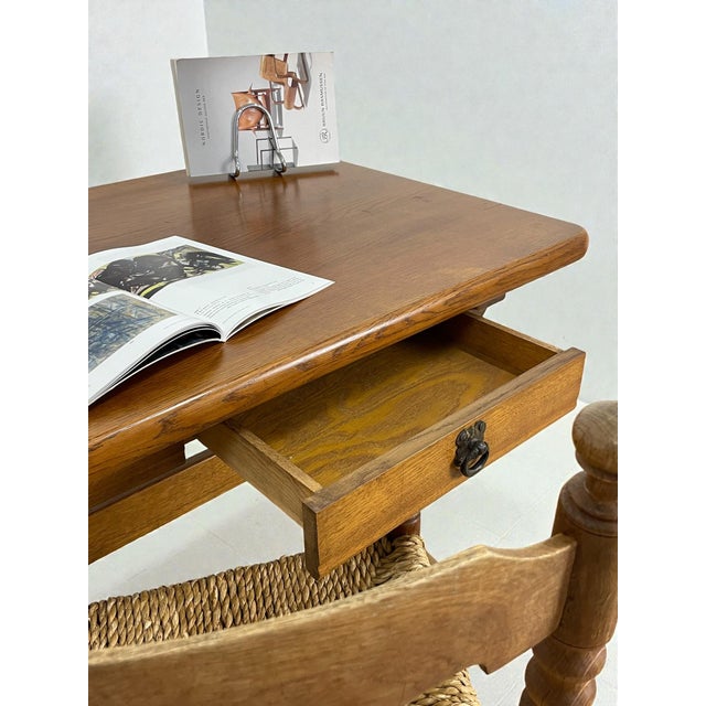 Vintage Oak Writing Desk with Trestle Base, 1940s For Sale - Image 9 of 16