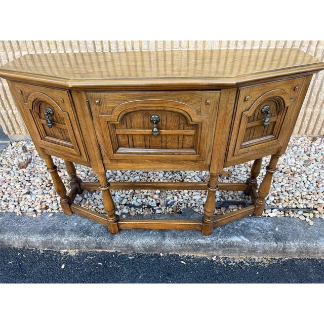 Late 20th Century Vintage Jacobean Style Oak Sideboard Cupboard Cabinet For Sale - Image 5 of 18