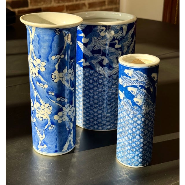 Chinoiserie Vases With Birds, Cherry Blossoms, Set of 3 For Sale - Image 9 of 12