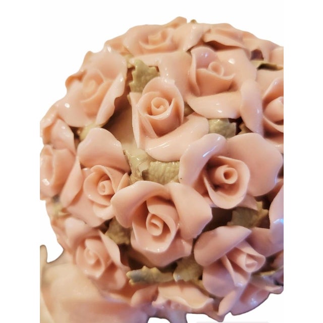 Ceramic Vintage Porcelain Musical Flower Rose Topiary Pot Statue Room Decor La Vie en Rose For Sale - Image 7 of 9