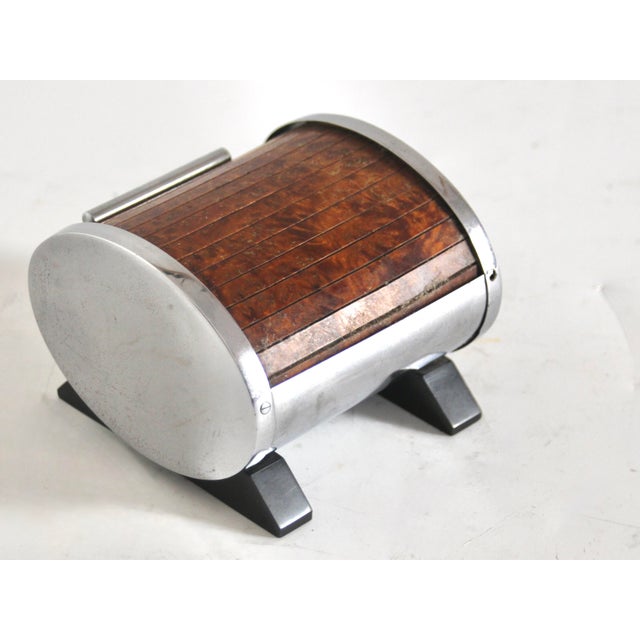 Art Deco Cylindrical Chrome-Plated Cigarette Dispenser attributed to Carl Auböck, 1930s For Sale - Image 3 of 9