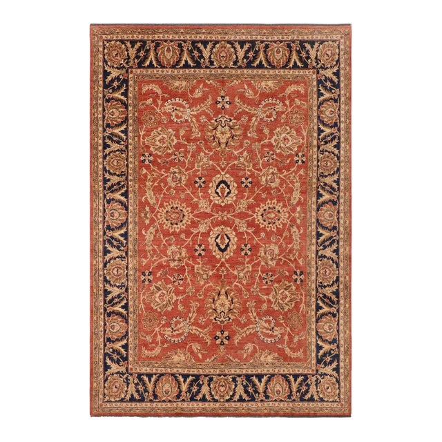 Classic Ziegler Peach Blue Hand-Knotted Wool Rug - 9'2'' X 11'0'' For Sale