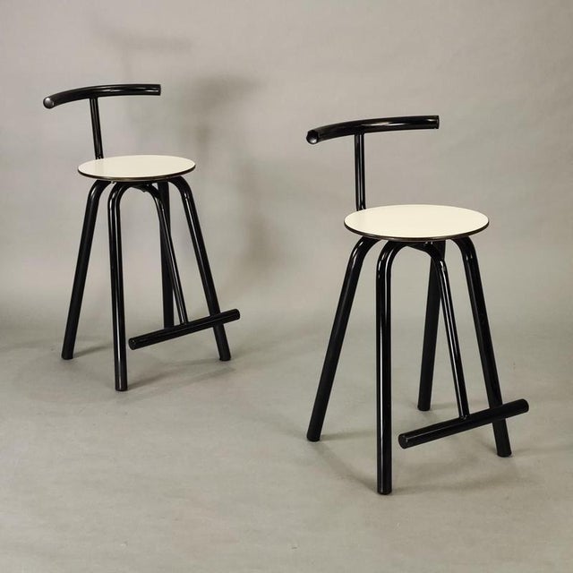 Black Vintage Metal Stools, 1980s, Set of 2 For Sale - Image 8 of 9