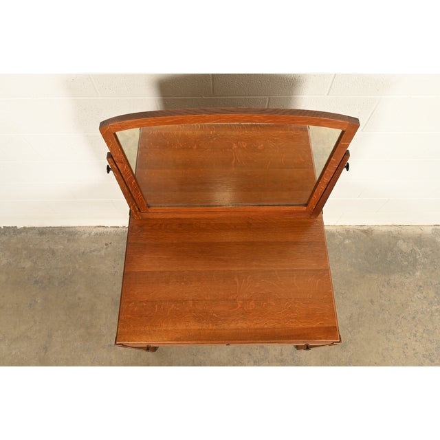 Wood Limbert Antique Mission Oak Arts & Crafts Vanity or Dressing Table With Mirror, Circa 1910 For Sale - Image 7 of 18