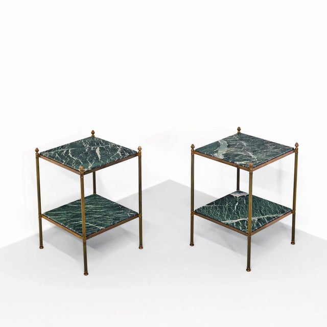 Antique Brass and Green Marble Etagere Side Tables, 1950, Set of 2 For Sale - Image 12 of 12