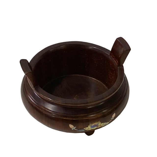 This is a handmade Chinese accent decorative incense holder made of wood and inset with a lotus flower pattern....