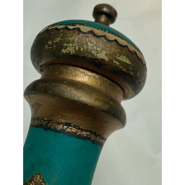 Mid 20th Century Vintage Italian Florentine Gold, Green & Red Pepper Mill/Grinder For Sale - Image 5 of 13