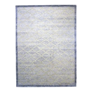 Nepalese Modern Wool & Silk 9X12 Blue & Tan Handmade Area Rug #1143596 For Sale