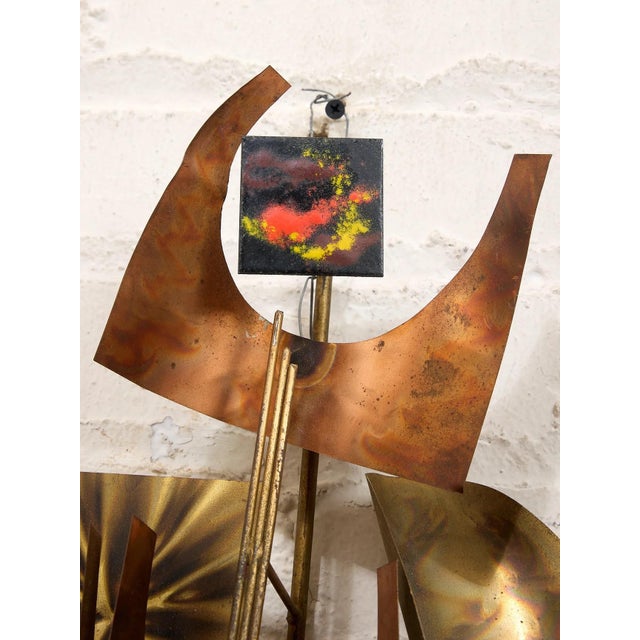 Copper 20thC .Mid-Century Modern Brutalist Wall Sculpture Is a Copper and Brass Art Piece Styled After Curtis Jere. For Sale - Image 8 of 11