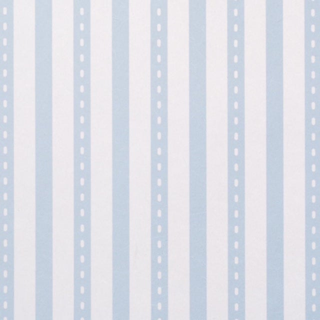 Traditional Schumacher Mathis Ticking Stripe Wallcovering In Sky For Sale - Image 3 of 6