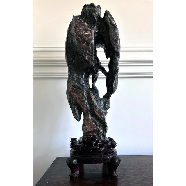 Wood Large Chinese Scholar Rock Lingbi Stone on Display Stand For Sale - Image 7 of 18