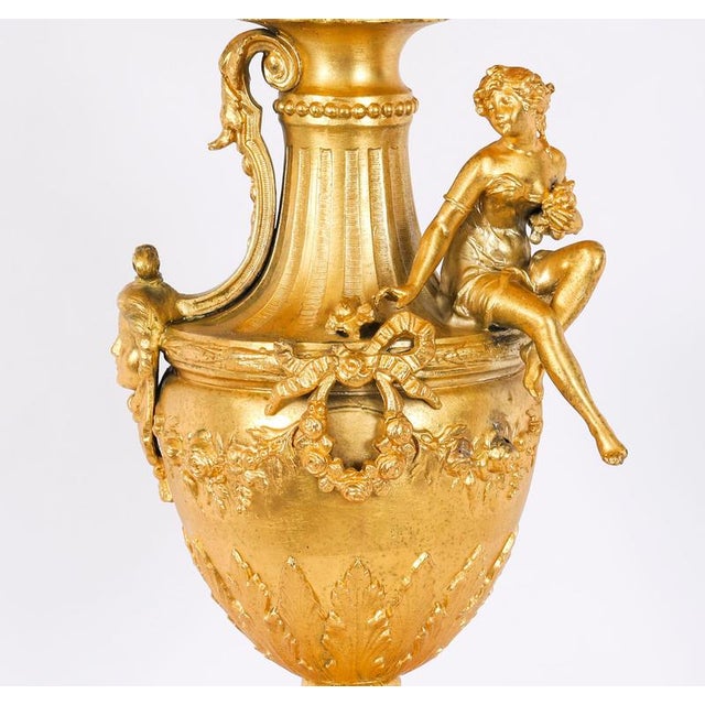 Antique Neoclassical Ormolu and Pink Marble Table Lamps, 20th Century, Set of 2 For Sale - Image 9 of 18
