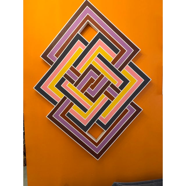 Purple American Artist Joseph Kremer Abstract Geometric Hard Edge Acrylic on Canvas Painting Wood Frame Signed and Dated For Sale - Image 8 of 9