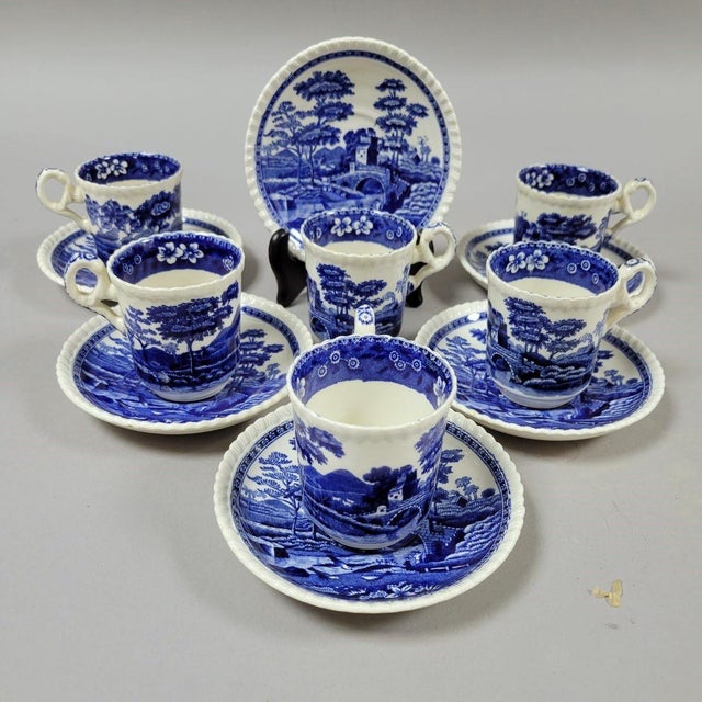 Blue Copeland Spode “Tower” Blue Transferware Demitasse Cups, Set of 6, Espresso For Sale - Image 8 of 8