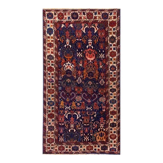 1890s Blue Navy Geometric Tribal Antique Caucasian Bidjov Rug Hand Knotted 3'7" X 6'6" Wool Carpet For Sale