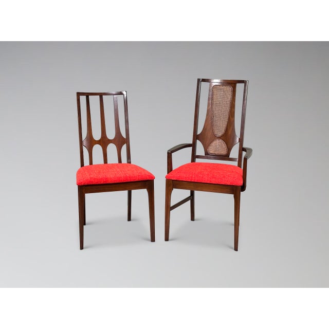A set of 6 fully restored vintage Broyhill Brasilia walnut dining chairs, comprised of 5 classic cathedral back Brasilia...