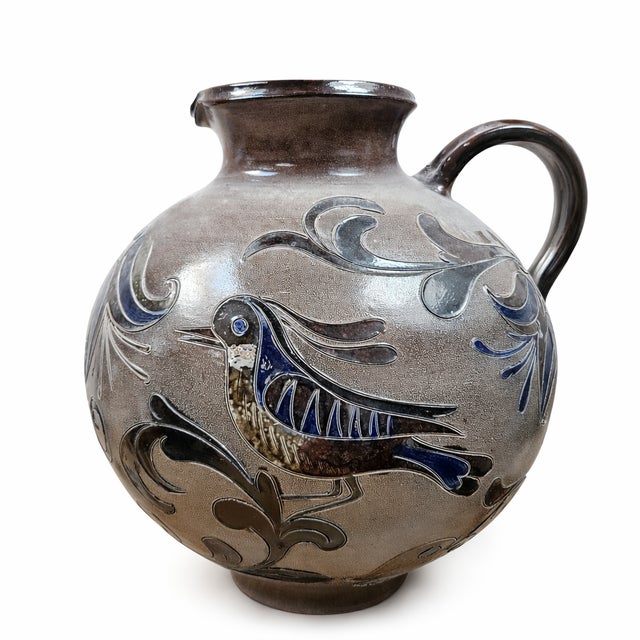 Beige Large Danish Art Pottery Vase with Bird Motif from Kähler Keramik, 1960s For Sale - Image 8 of 8