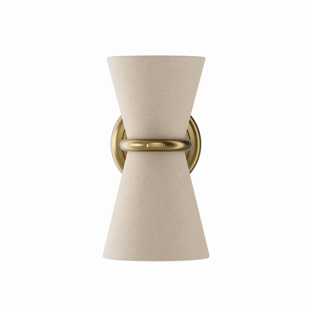Gable Sconce, Antique Natural Brass with Oyster Shade For Sale - Image 4 of 7