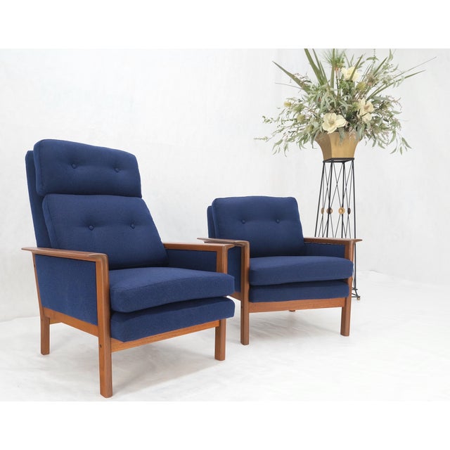 Danish Mid-Century Modern Teak Frames New Wool Upholstery Lounge Chairs Refinish For Sale - Image 15 of 15
